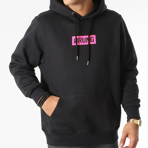 Sweat Capuche Make Art Not War Noir Rose Fluo