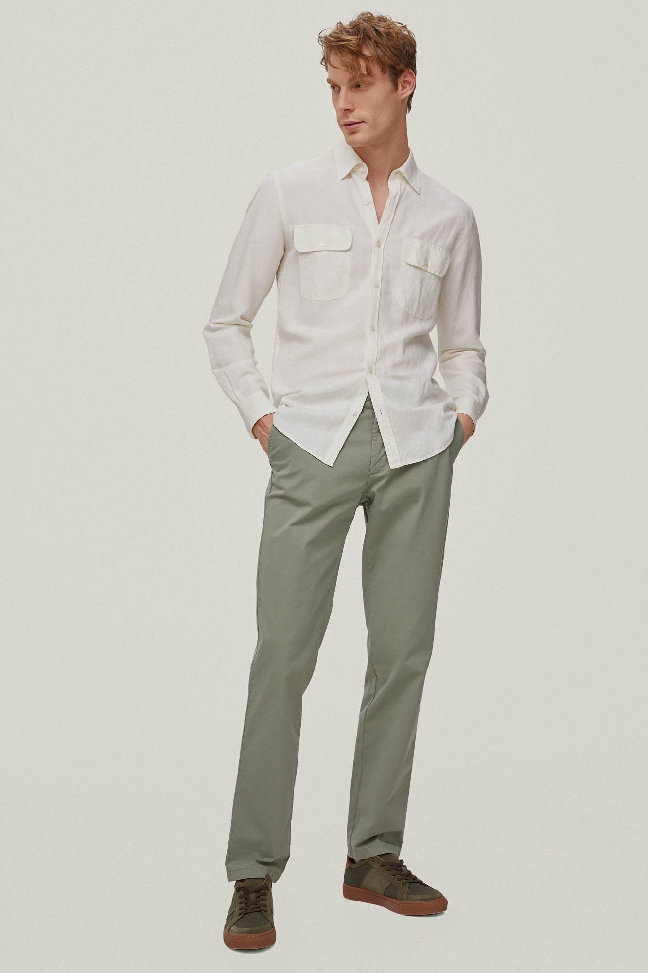 Calça chinesa flexível premium leve de tamanho normal - Verde