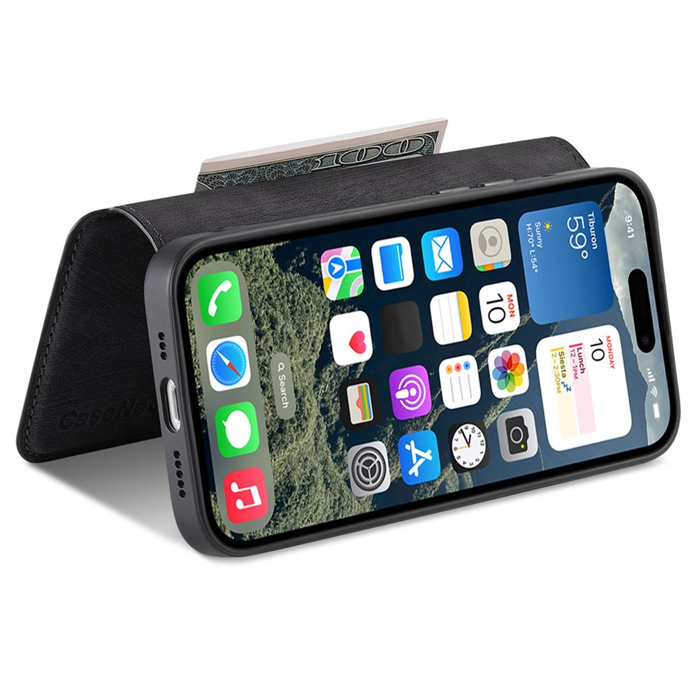 iPhone 16 MagSafe Leder Case Schutzhülle   Abnehmbare Tasche inkl. Kartenfächer - Schwarz