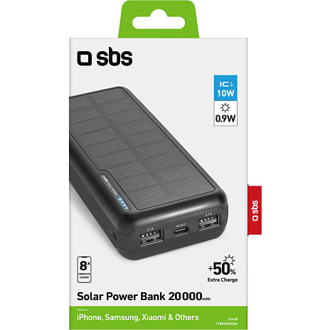 SBS Solar Power Bank 20.000mAh - sort