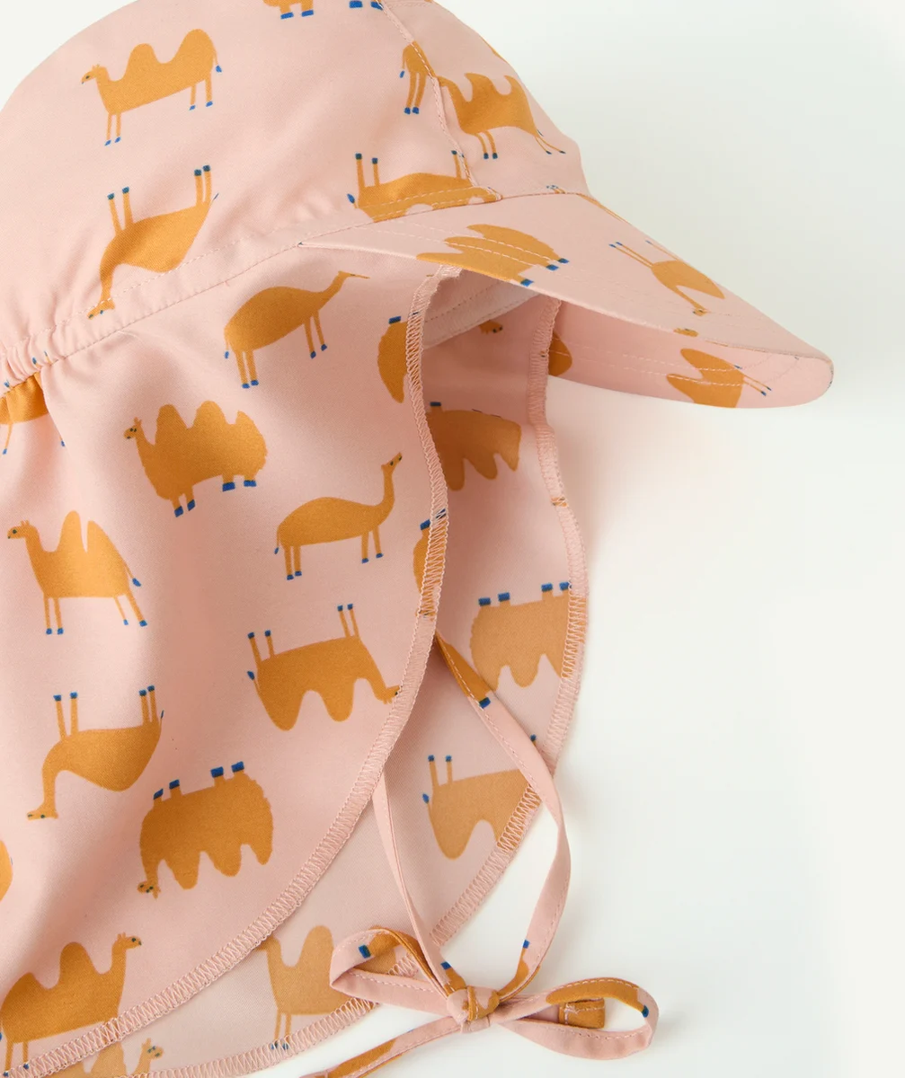 LASSIGCASQUETTE ANTI-UV BÉBÉ FILLE ROSE AVEC IMPRIMÉ ANIMAUX
