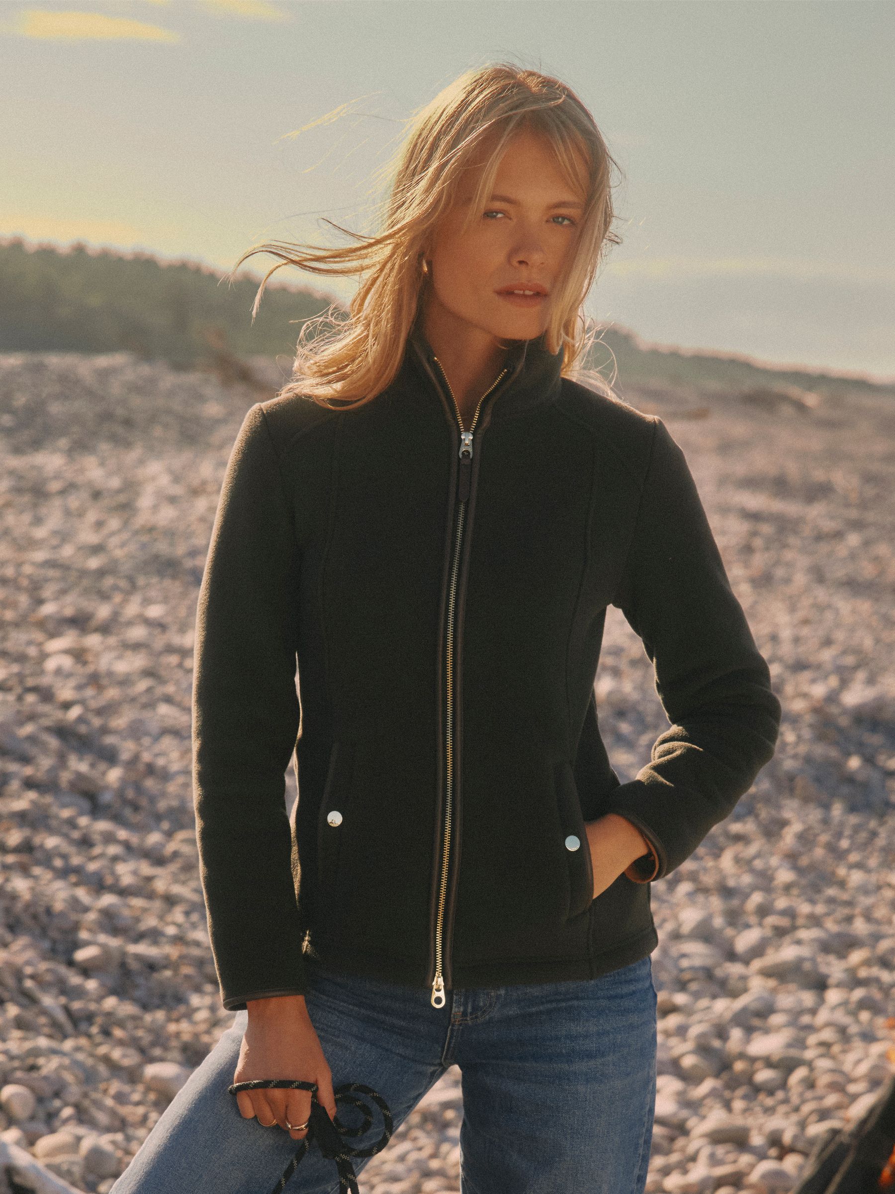 Groen - Heritage fleece met doorlopende rits