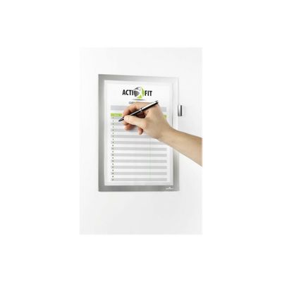 Durable Duraframe Note - Cadre d'affichage adhésif - A4 - argent - avec porte-stylo