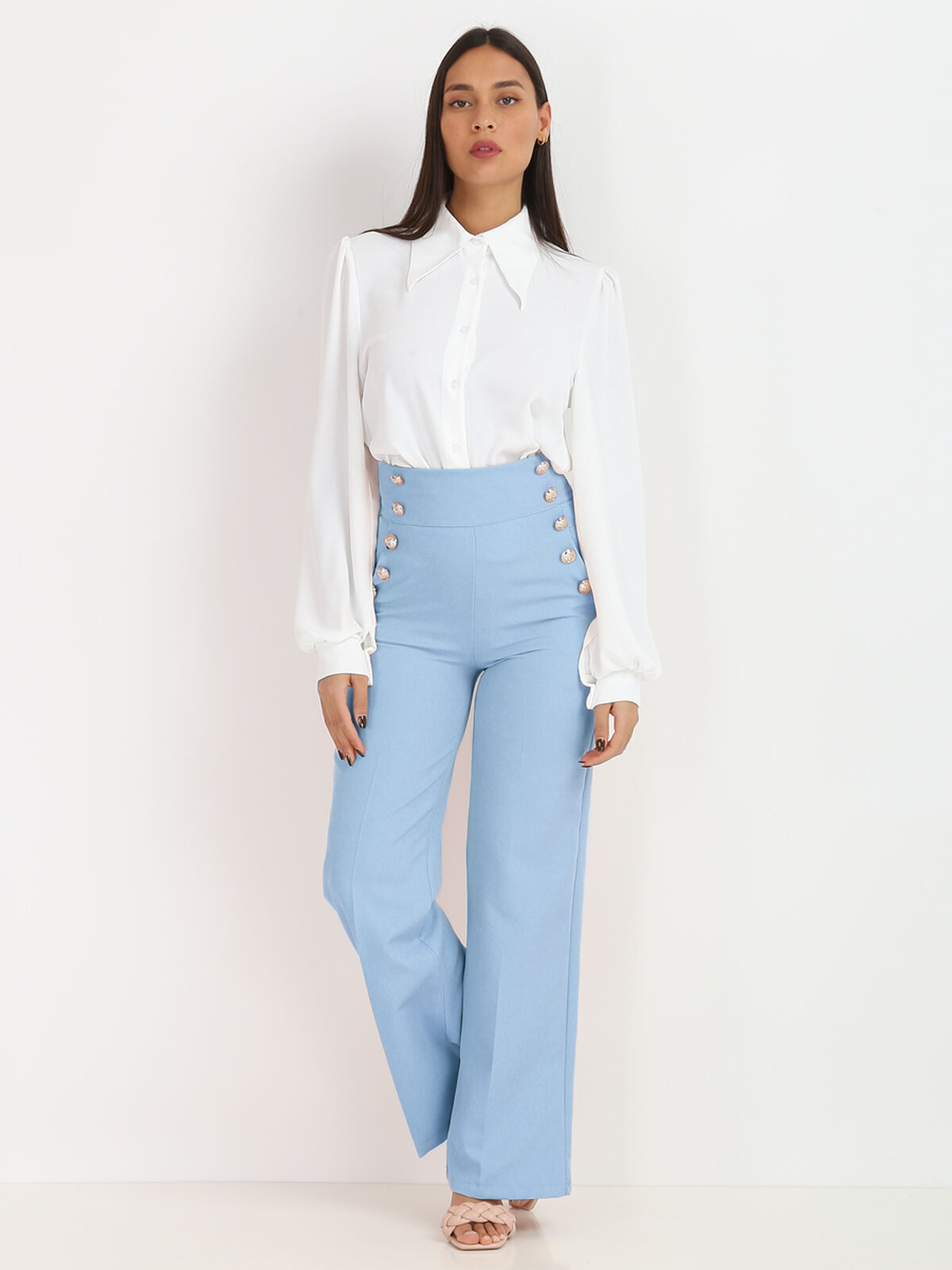 Pantalon palazzo style officier- Bleu clair