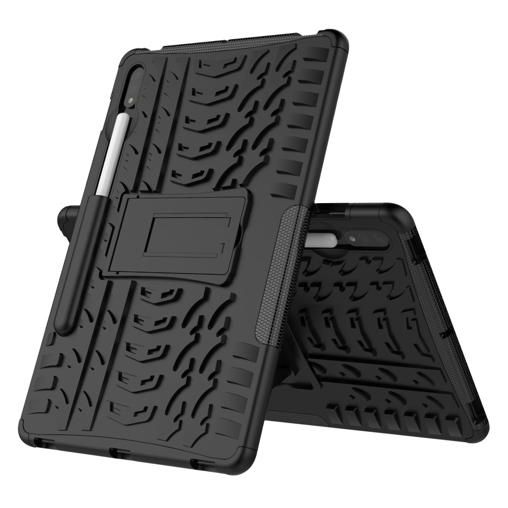 Samsung Galaxy Tab S9 / Tab S8 / Tab S7 Hybrid Outdoor Gummi Case Hülle mit Aufsteller   S-Pen Halterung - Schwarz