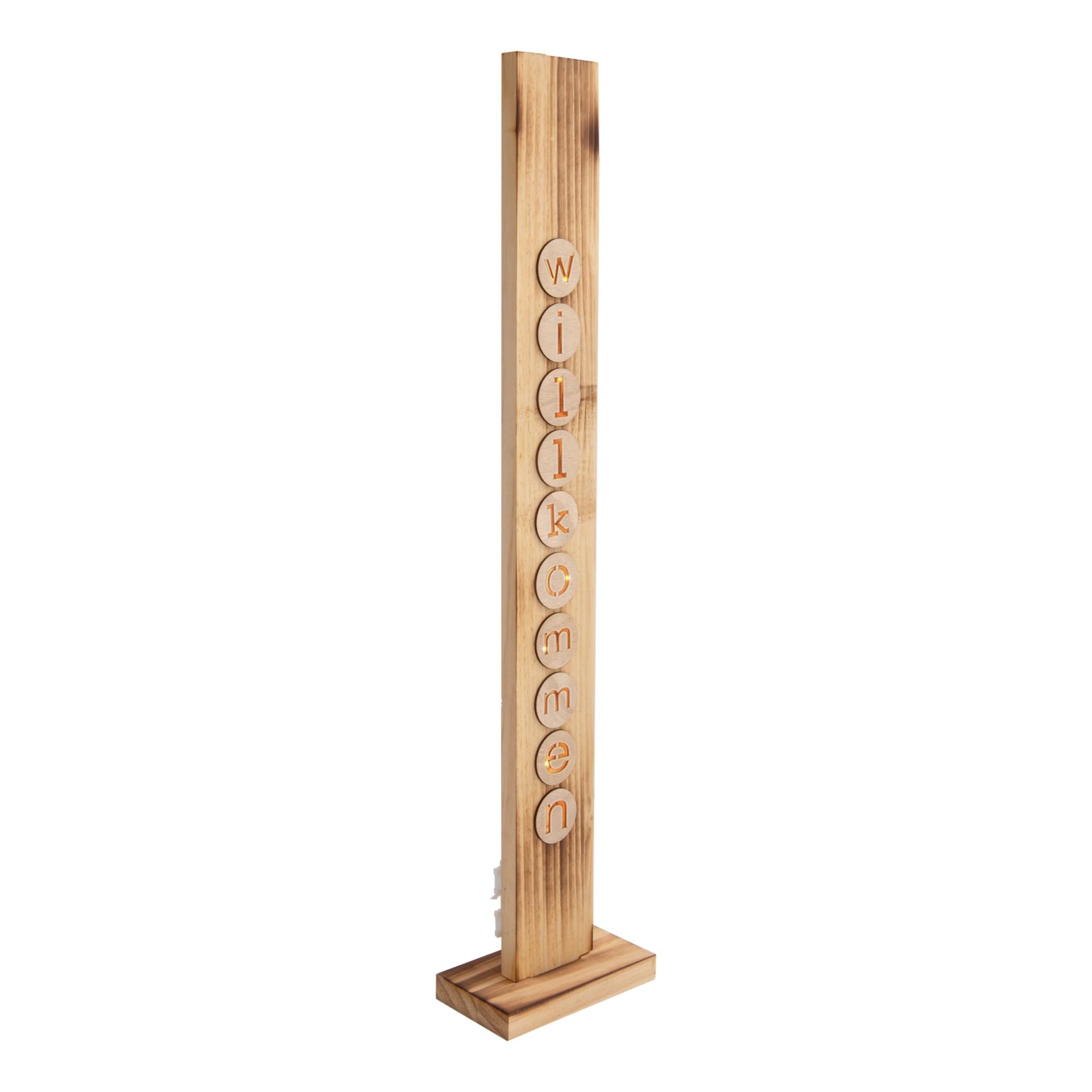 LED-Holz-Dekoleuchte WILLKOMMEN - natur - Timer