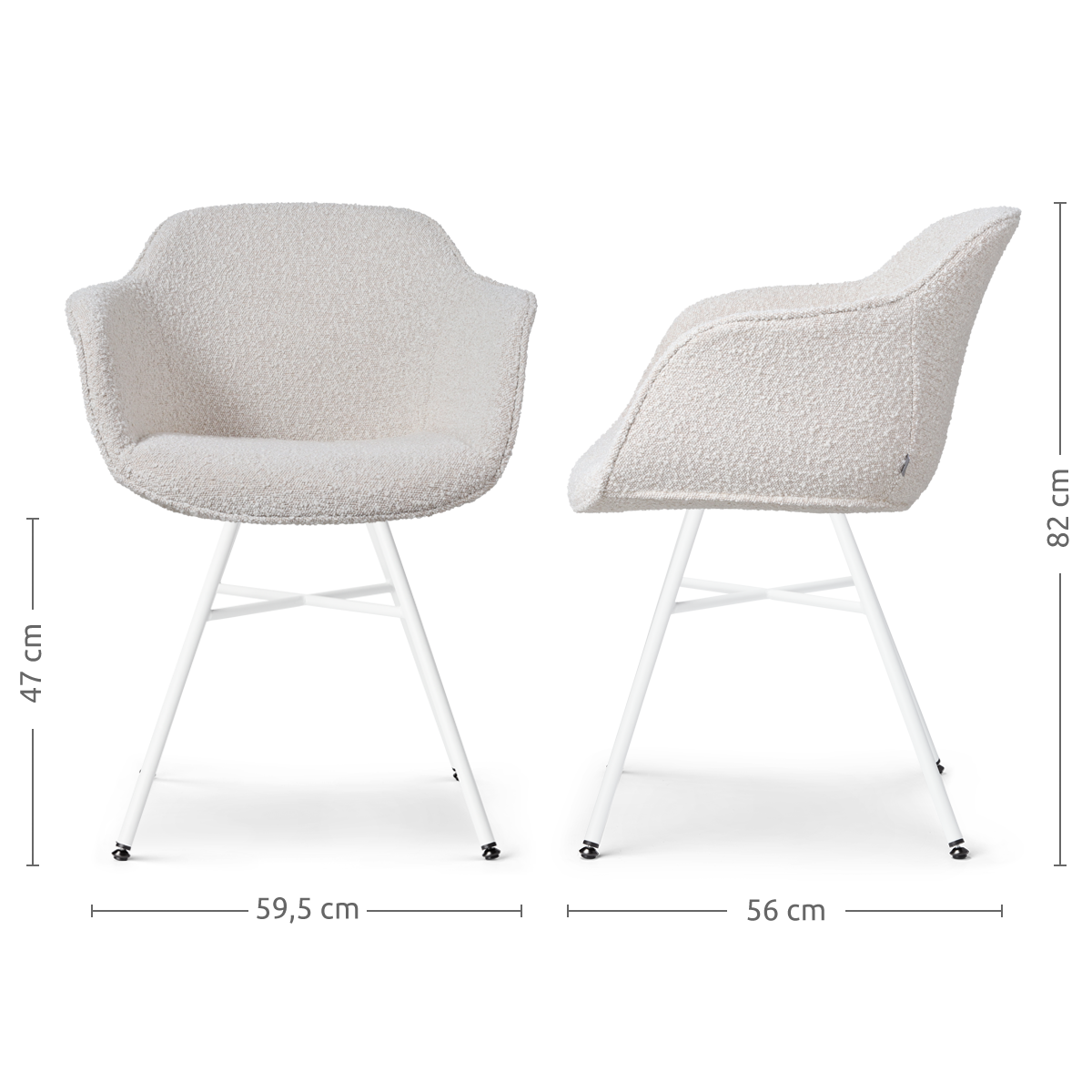 Eetkamerstoel Noa-Mare bouclé beige - wit onderstel