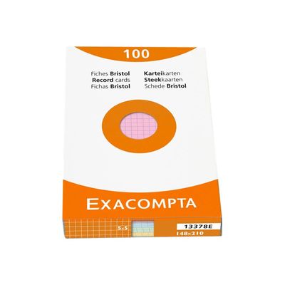 Exacompta - Pack de 100 Fiches Bristol - A5 - petits carreaux - non perforées - couleurs assorties