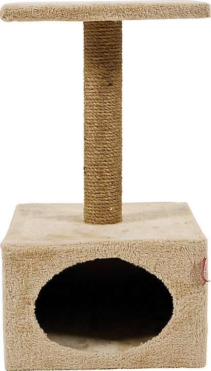 Arbre à chat Solo 1 niche + poteau + 1 plateau, coloris beige