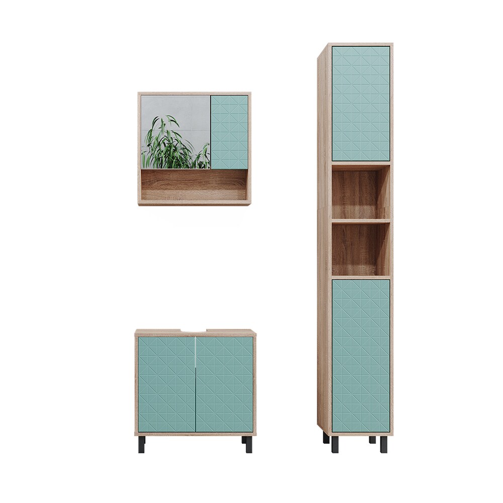 Vicco Badmöbel-Set Agasta sonoma, Badezimmerschränke 3D Optik