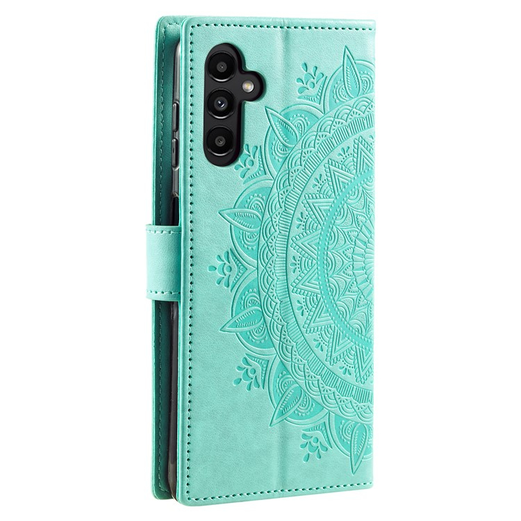 Samsung Galaxy S25  Plus Leder Tasche Wallet - Mandala Flowers Imprint - Türkis