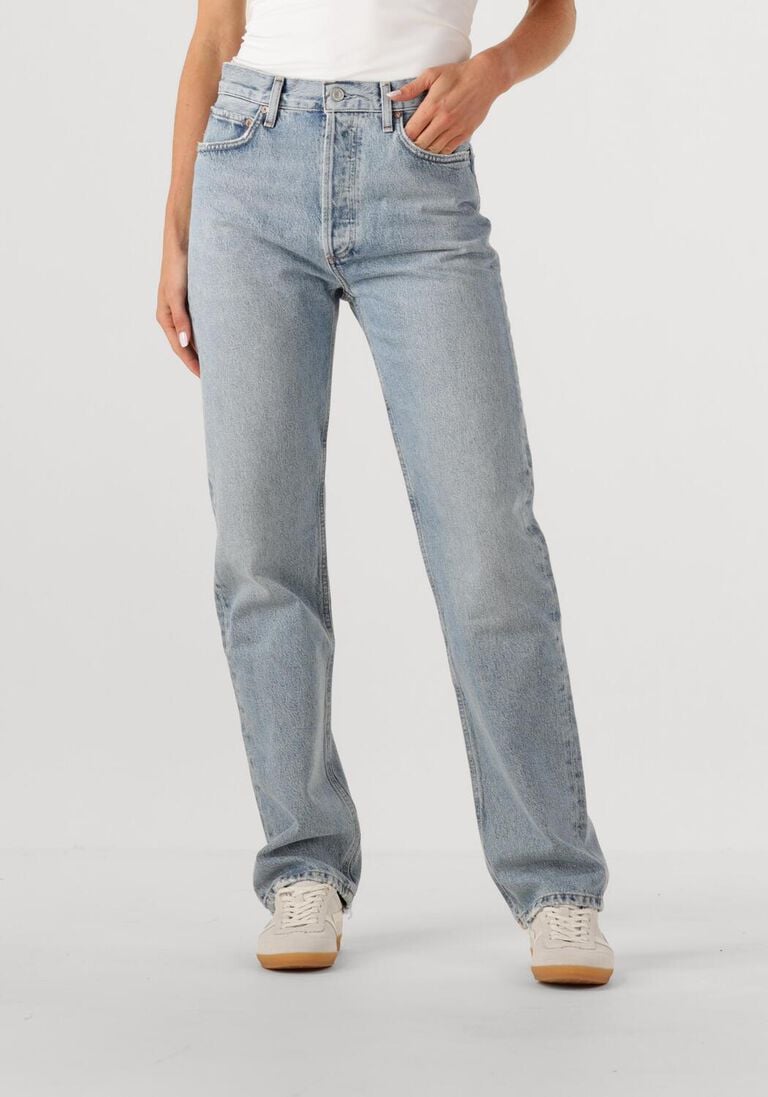 lichtblauwe agolde straight leg jeans 90's pinch waist long in force