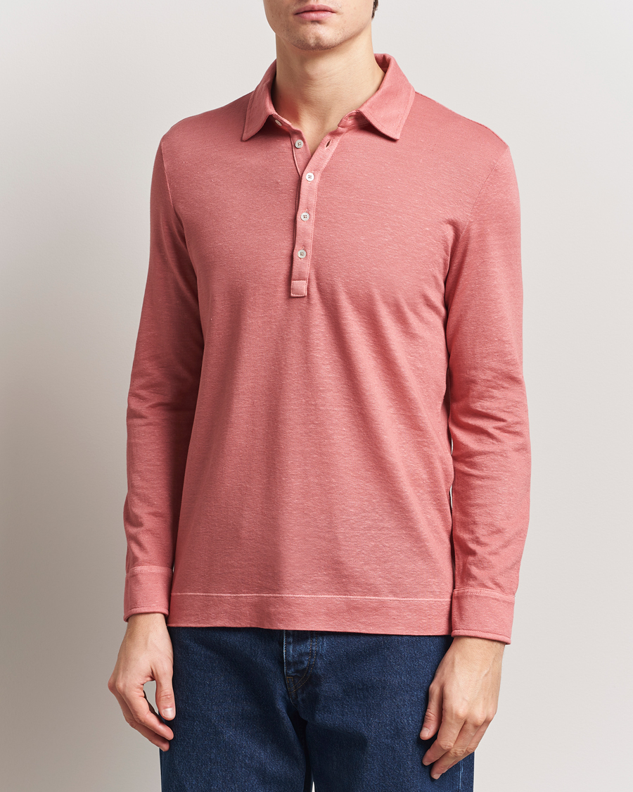Massimo Alba Raya Long Sleeve Polo Coral