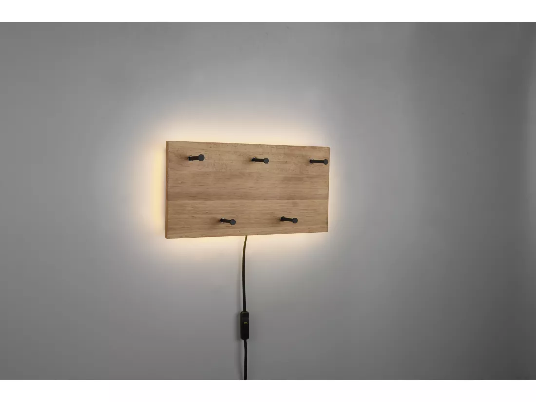 Samantha - Panneau d´accrochage mural avec crochets et bande LED - Naturel/Noir - 40x20x29,2cm