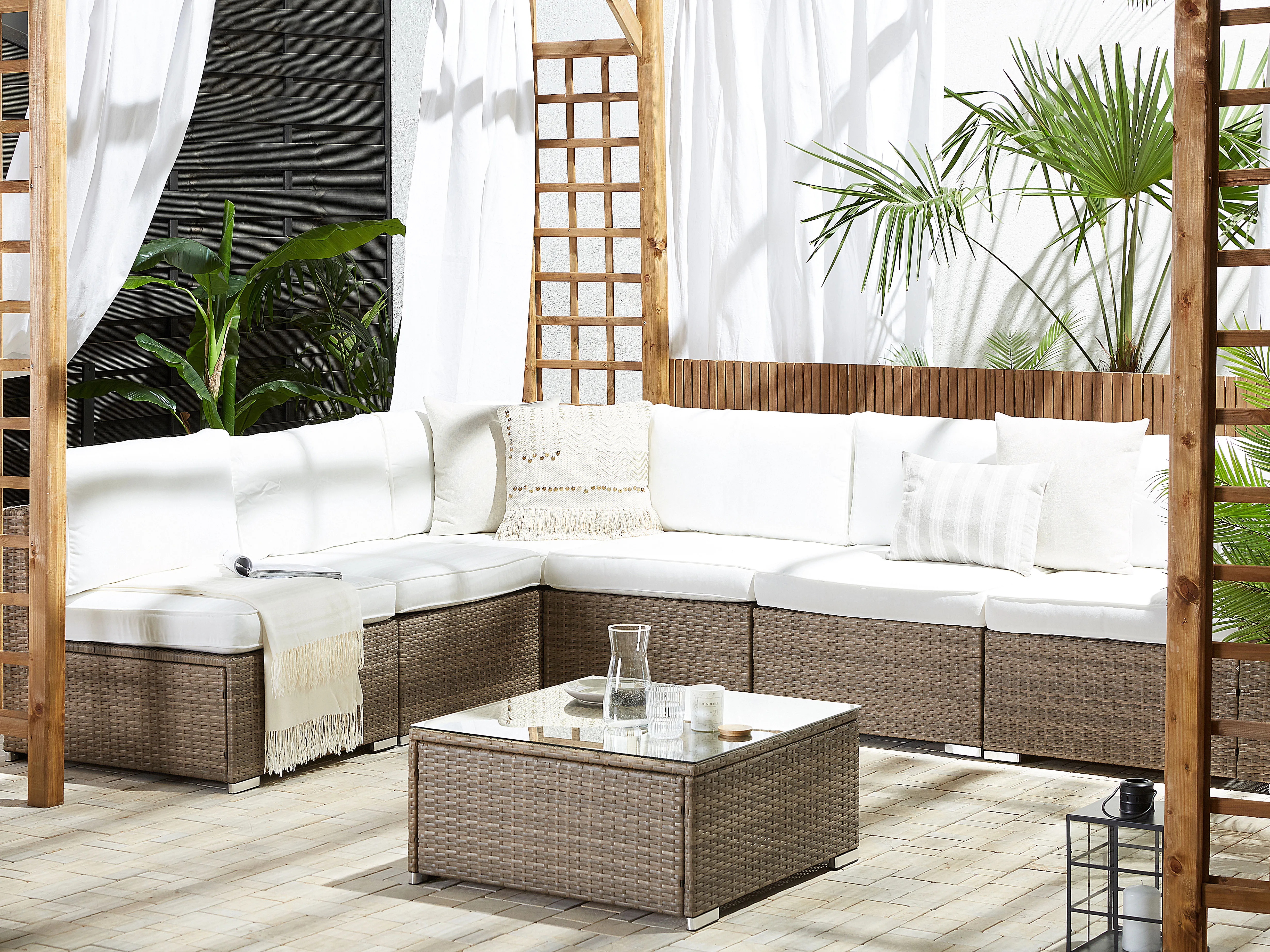 Tuin hoekloungeset met tafel 6-zits BELVEDERE PE rotan Wit