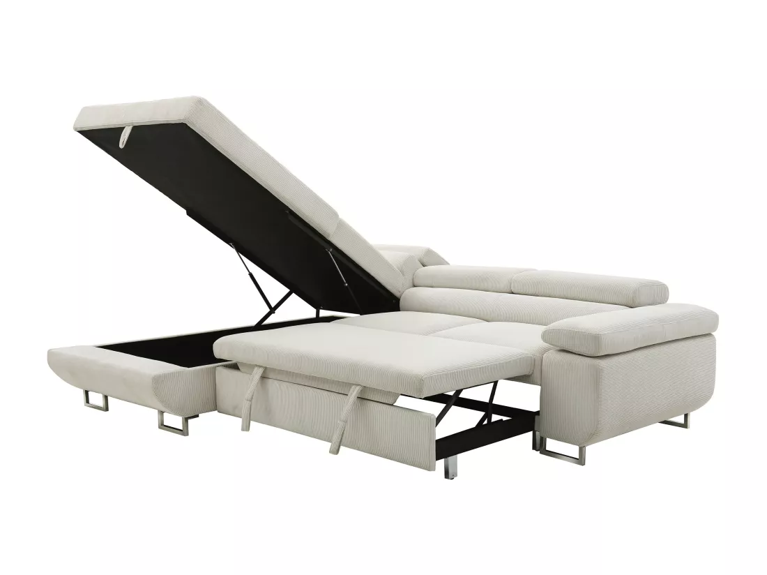 Canapé d'angle gauche convertible en velours côtelé beige NURAZIO