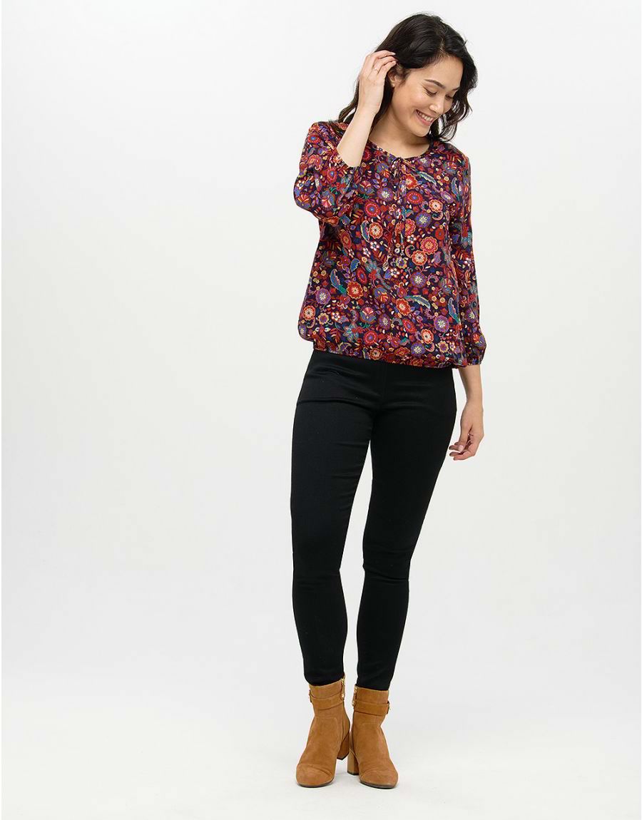 Blouse ample fleurs rouge