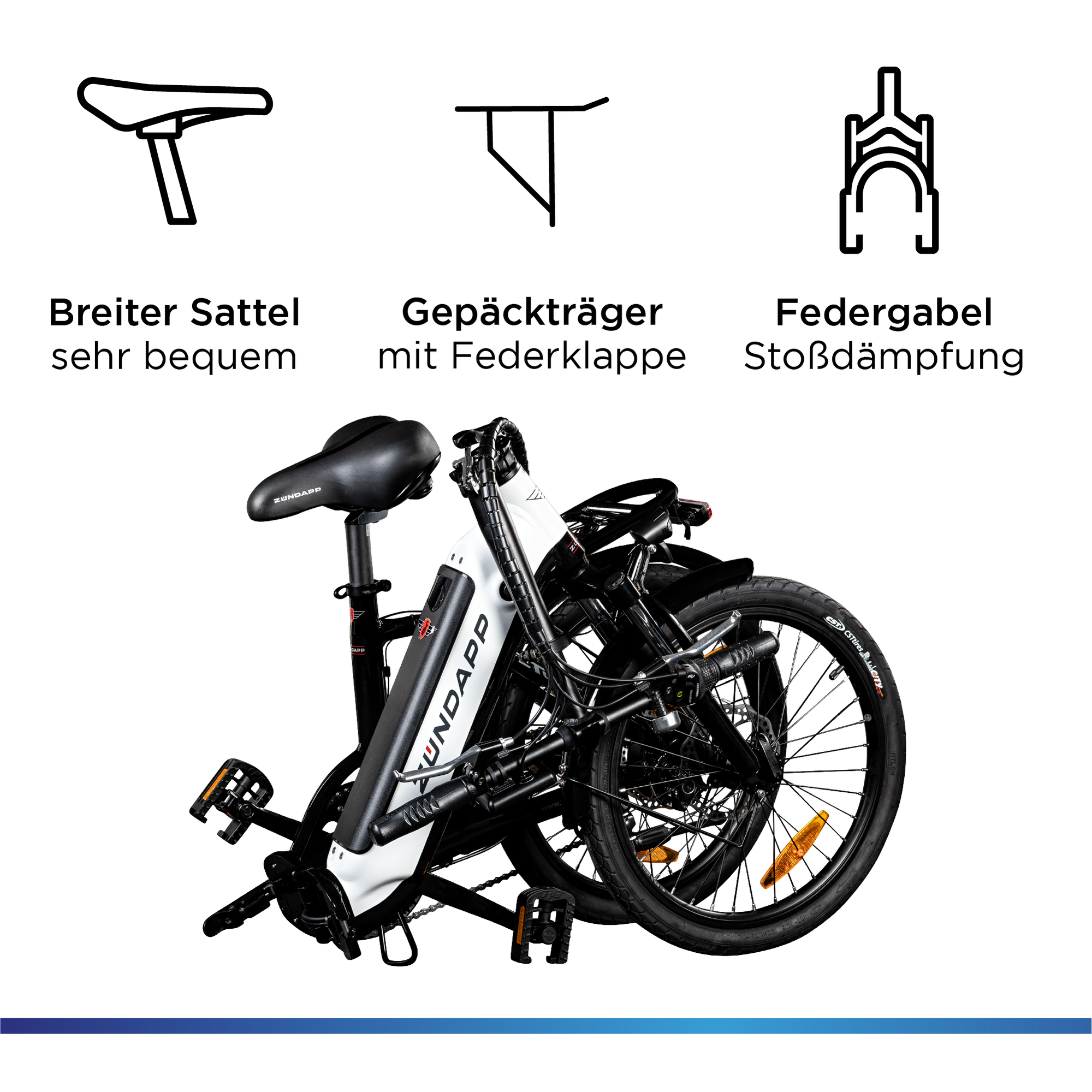 Zündapp ZT20R Ebike 20 Zoll Klapprad für Erwachsene 145 - 185 cm mit 6 Gängen