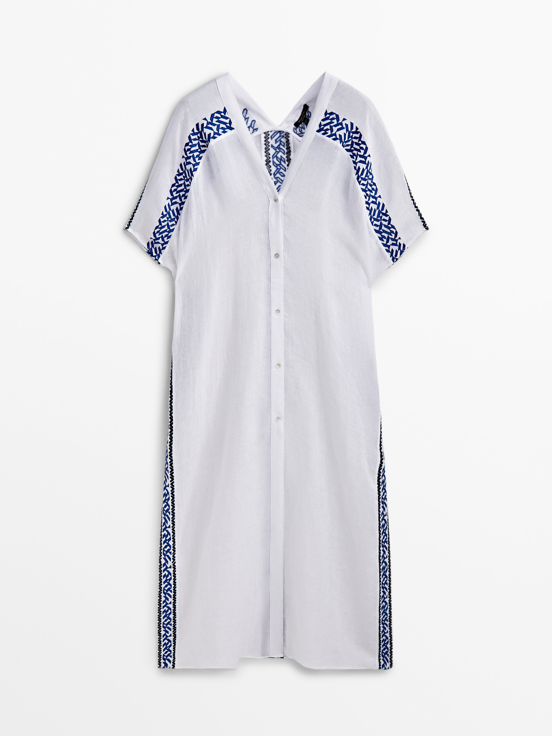 Blusa Maxi de Linho Bordada - BRANCA