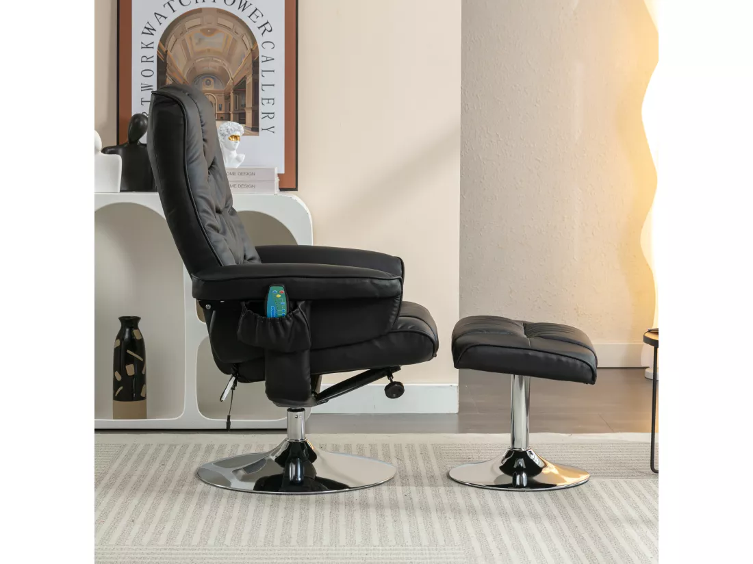 Fauteuil de massage en cuir pu avec repose-pieds, noir,d79 cm×h106cm