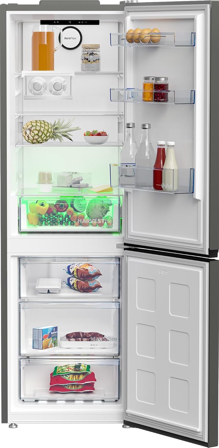 Beko B5RCNA365HG freistehende Kühl-/Gefrierkombination, 316 l Gesamt, 210 l Kühlen, 106 l Gefrieren, NoFrost, AeroFlow, HarvestFresh, Urlaubsmodus, 3 Gefrierschubladen, Manhattan Gray