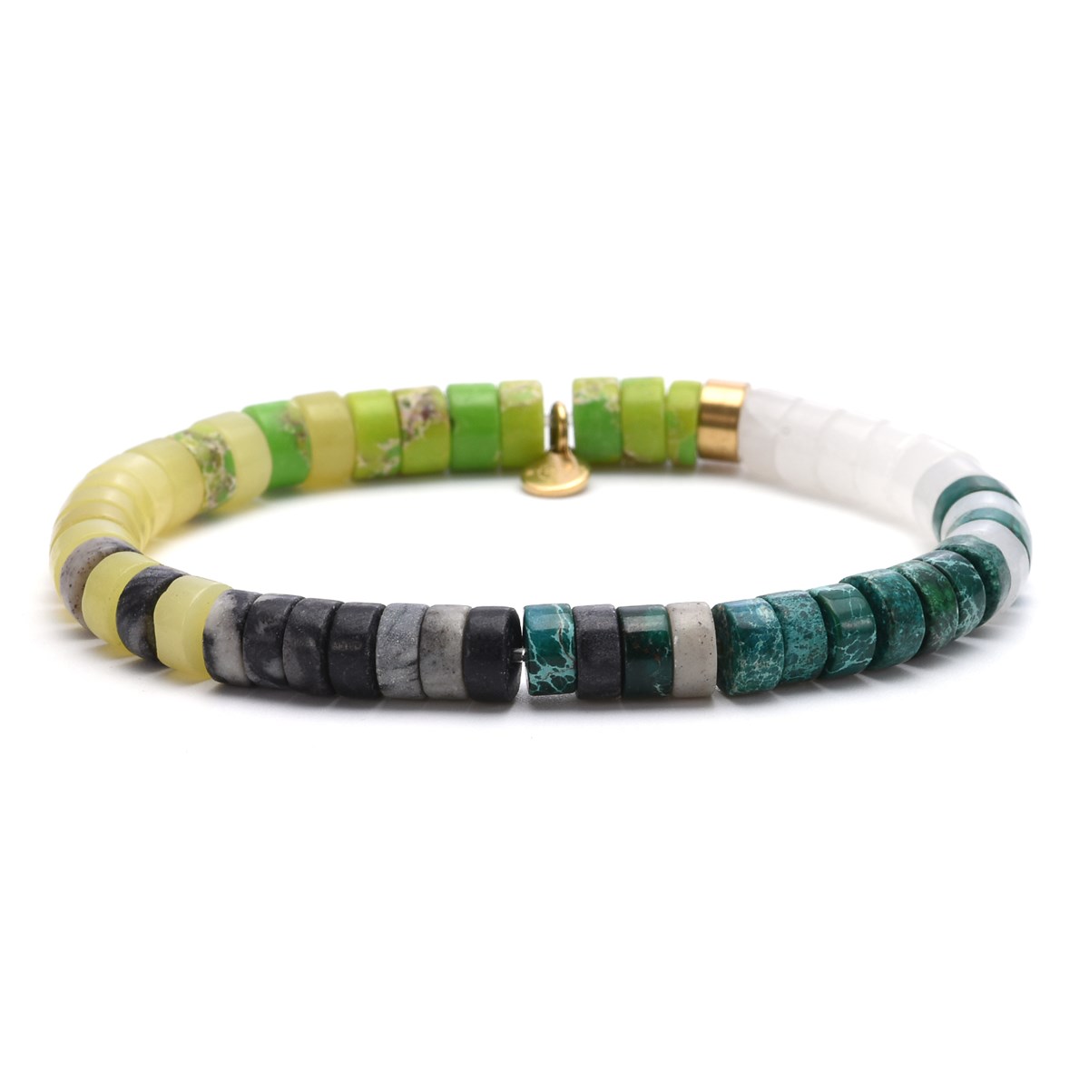 Bracelet Perles Heishi Jaspe Blanc Malachite Jaspe Jaune Et Vert-Small-16cm