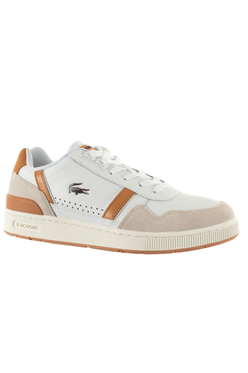 Baskets basses lacoste t clip contrasted accent leather 2j8 wht/lt brw