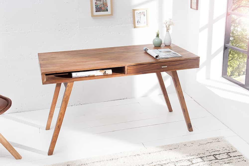 Design Schreibtisch RETRO 120cm braun Sheeshamholz stone finish Design Klassiker