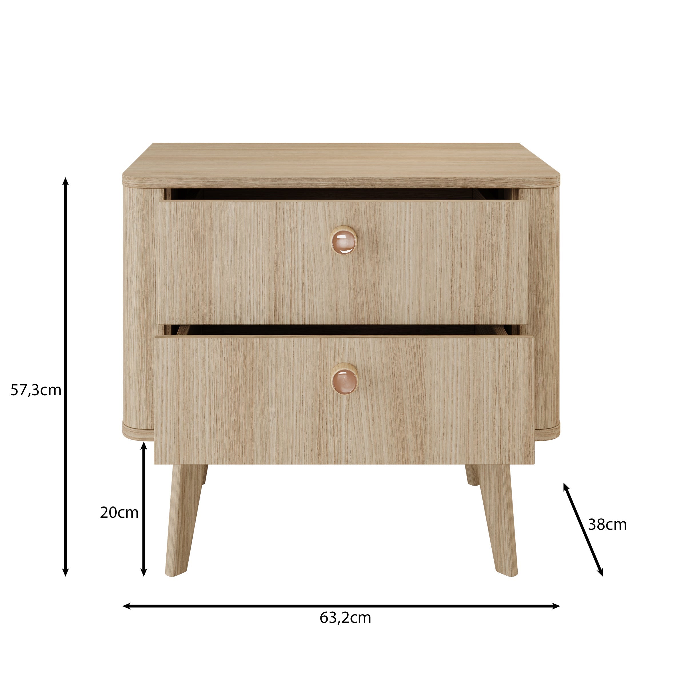 Meubella - Voorne - Nachtkastje - Eiken - 63 cm