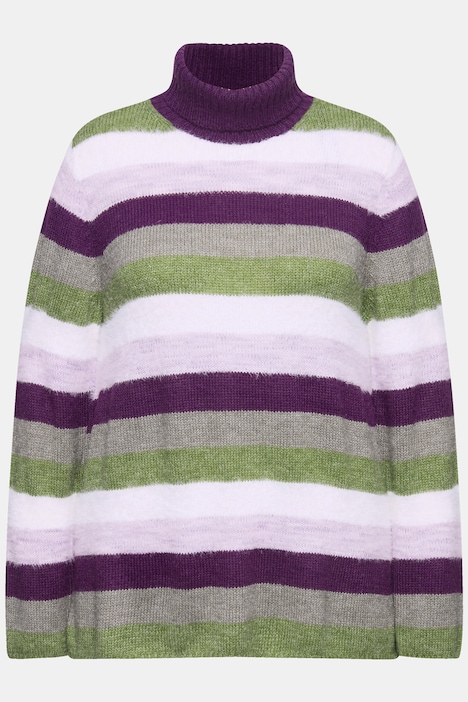 Pullover, Ringel, A-Linie, Stehkragen, Langarm