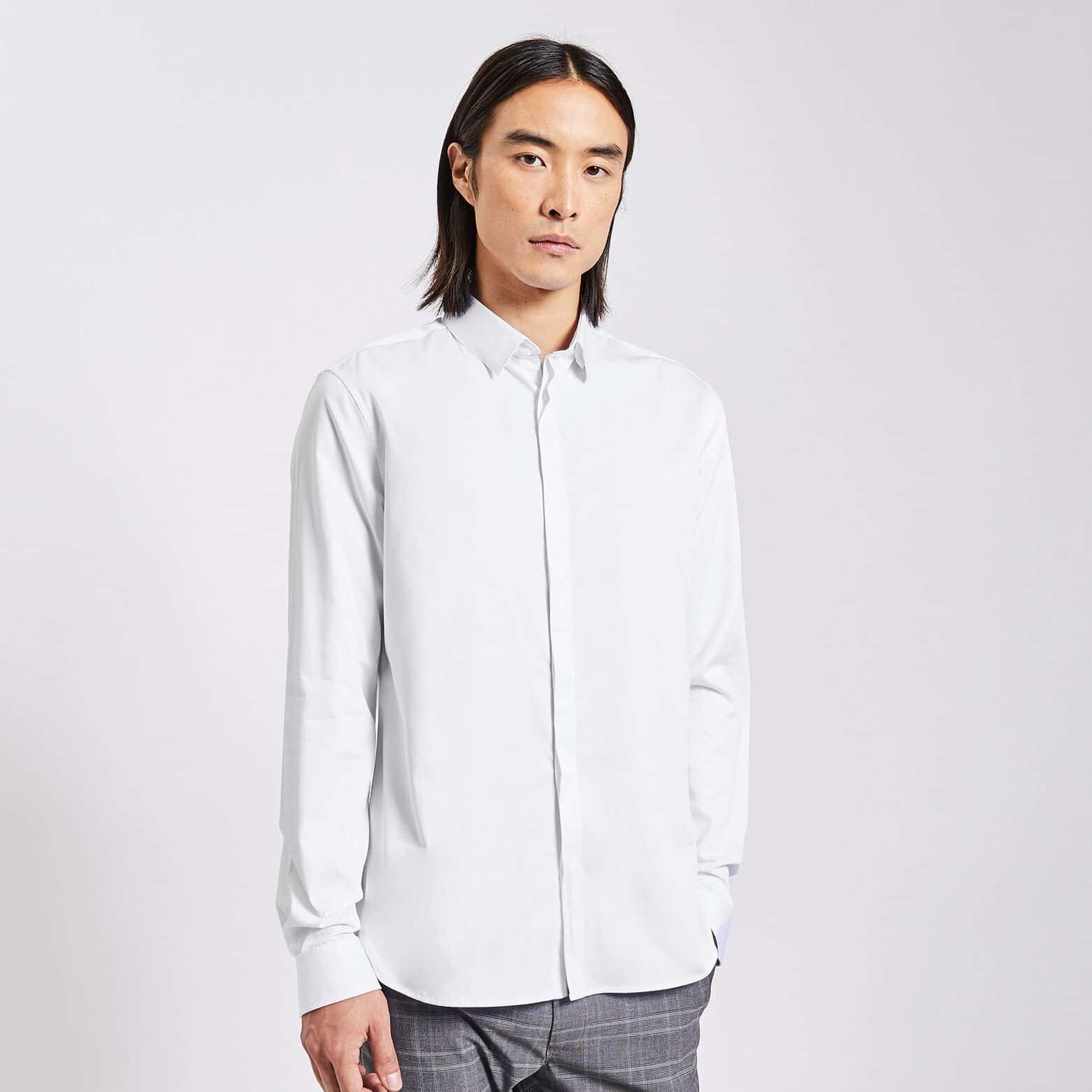 Chemise slim unie coton biologique satin Blanc