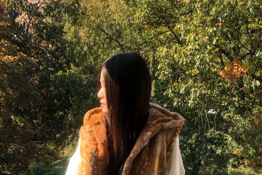 SeoulPop - Vest met capuchon en imitatiebont met hertenprint