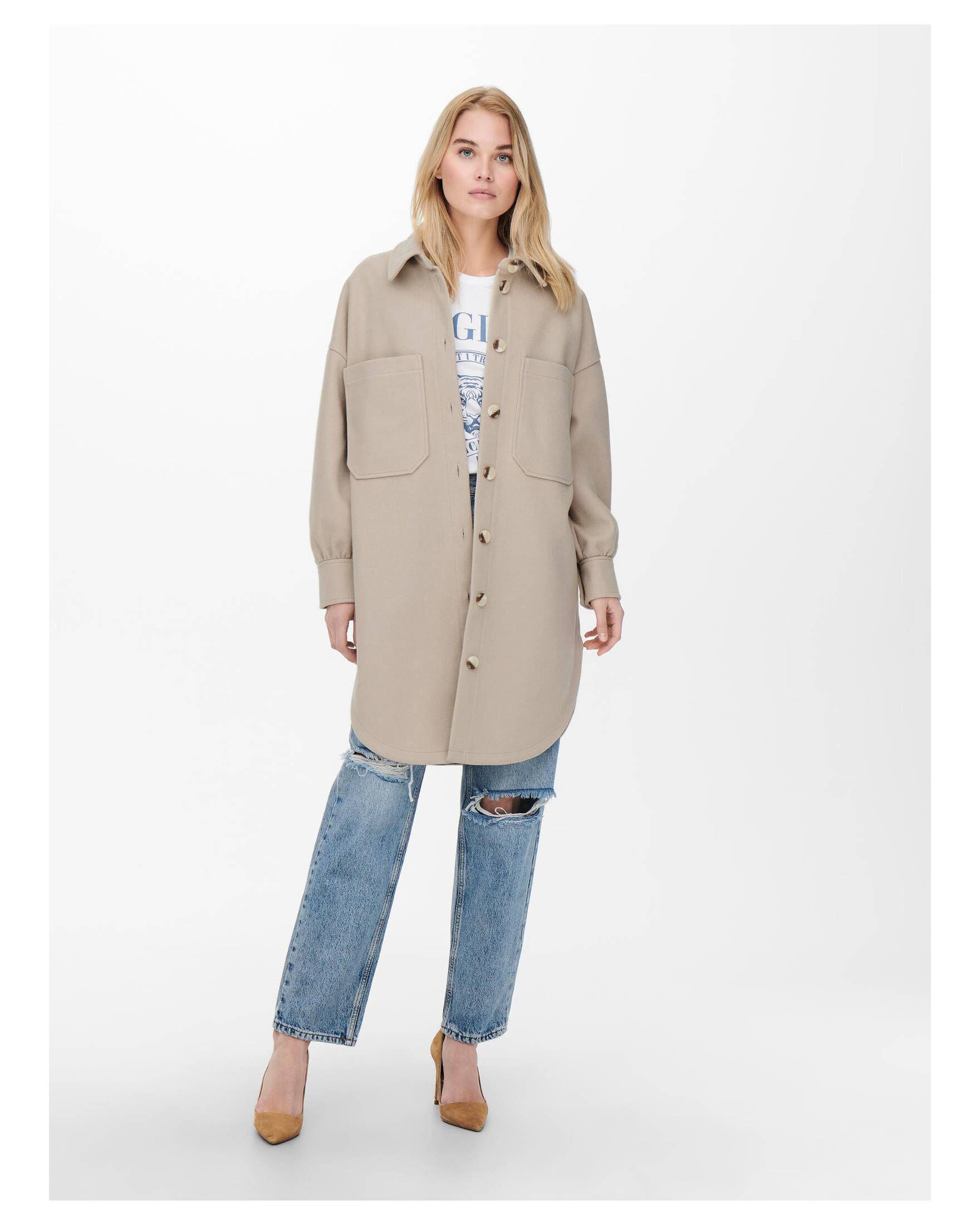 Only| Damen Hemdjacke ONLTRILLION L/S OVRS SHACKET PNT