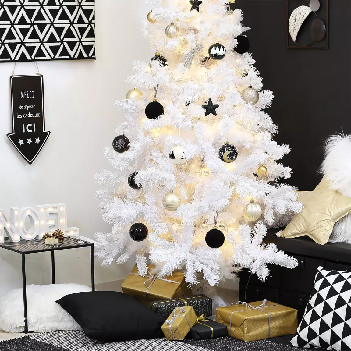 Pancarte lumineuse à piles (H40 cm) Dépôt de cadeaux Blanc chaud
