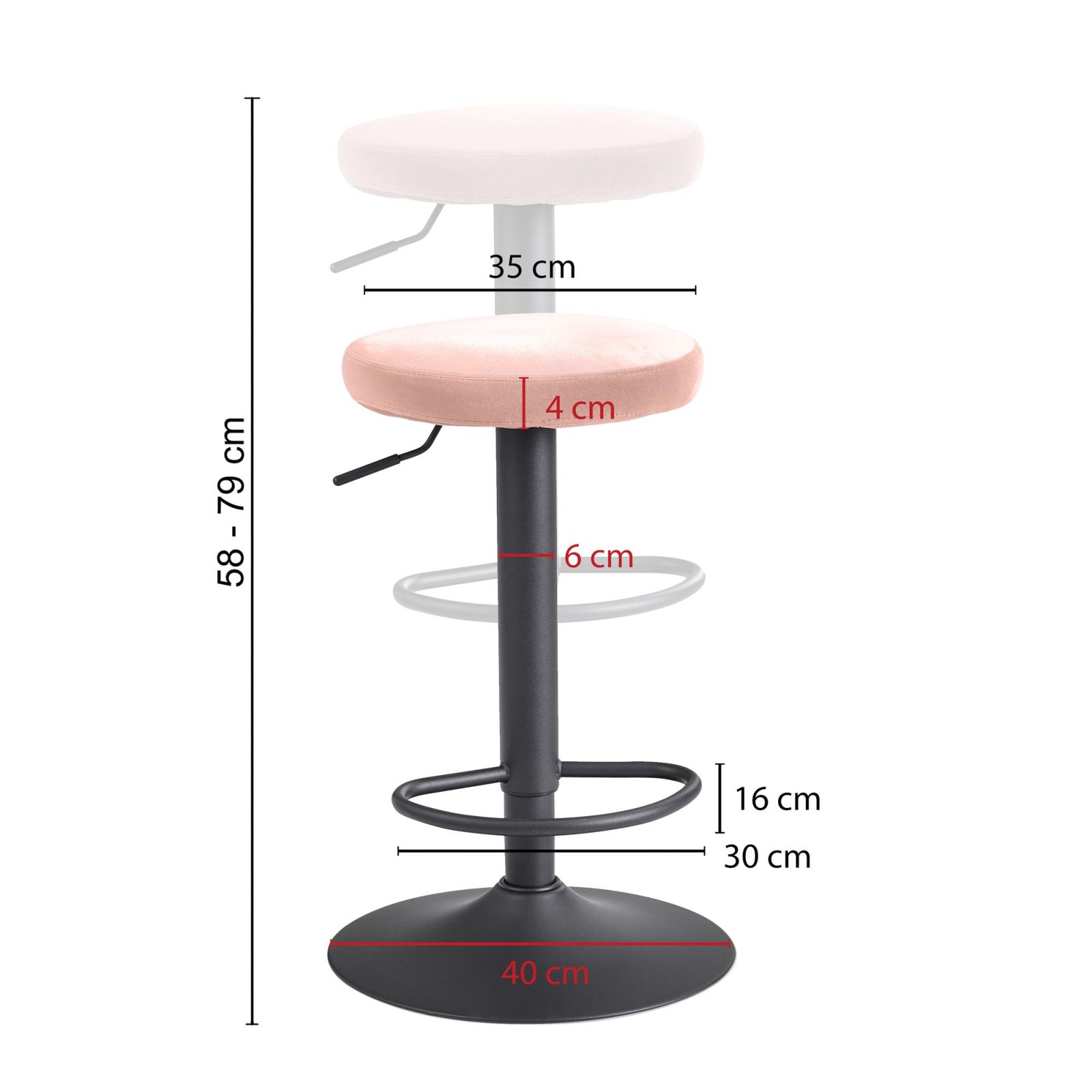 Barhocker - rosa - Samt - höhenverstellbar