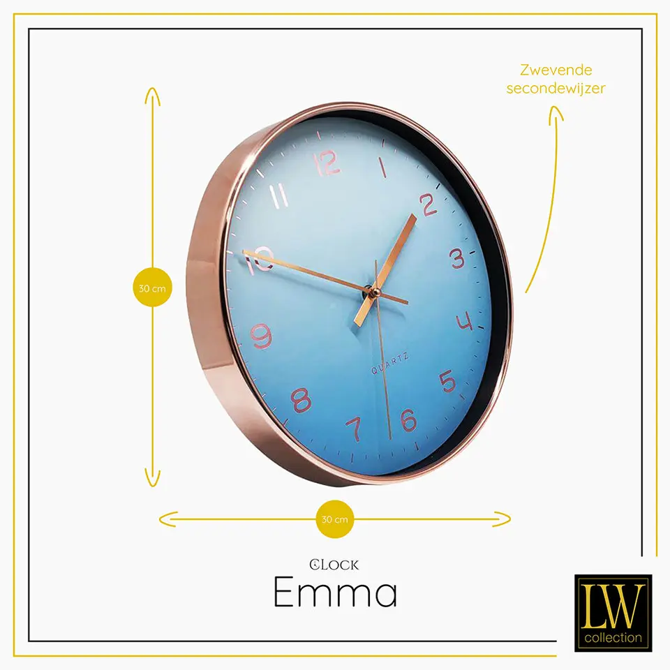 LW Collection Keukenklok Emma lichtblauw rosé 30cm