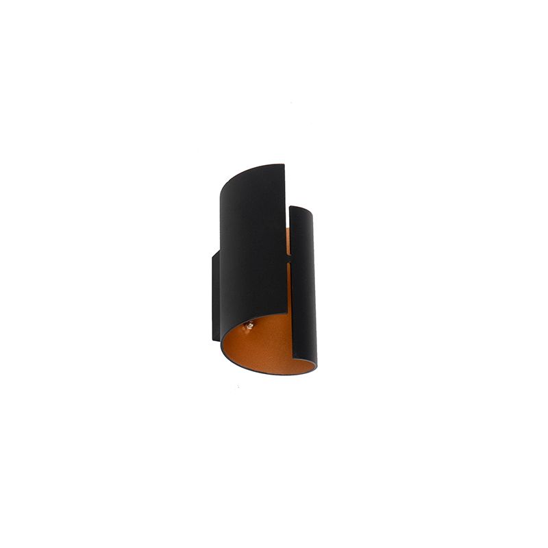 Moderne wandlamp zwart met gouden binnenkant - Faldo