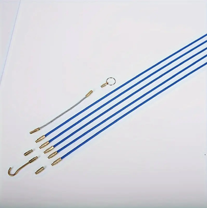 (16-tlg. Set) 33cm Glasfaser Einziehhilfe Fiberglas Kabelzieher Draht Angelset Elektronik Werkzeug - Blau / Gold