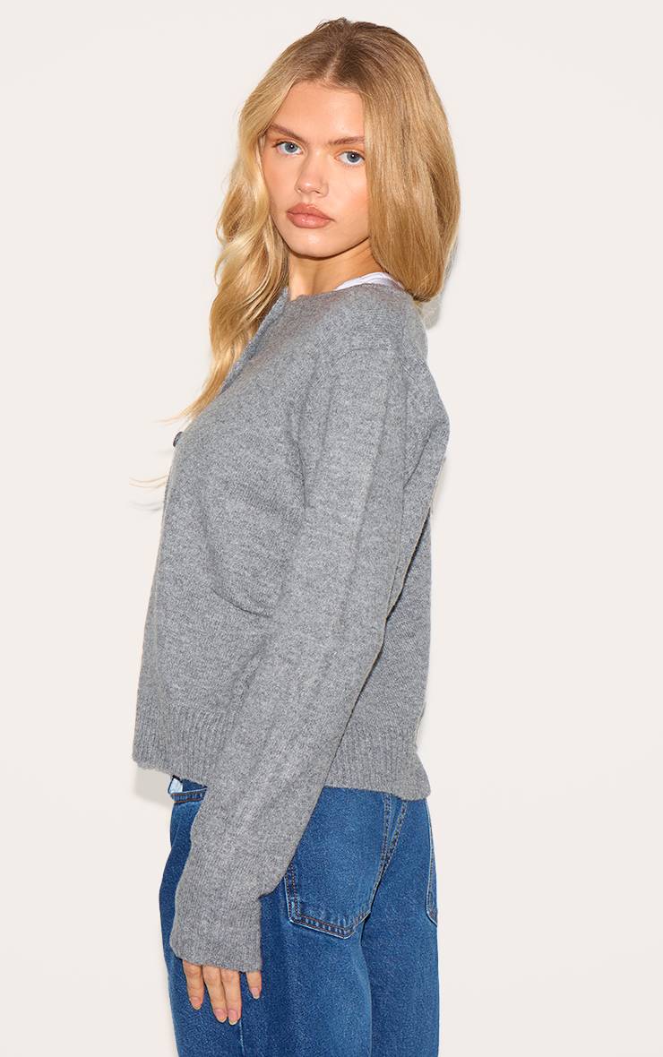 Gris Cendré Cardigan Boutonné Basique En Maille Douce Chiné