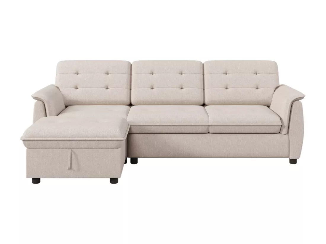 Canapé d'angle 3 places - tissu en lin - repose-pieds avec rangement - Beige