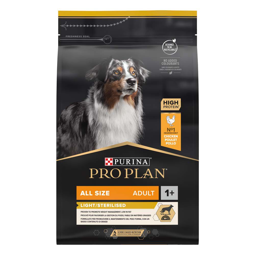 PRO PLAN Light/Sterilised Adult All Size - Hondenvoer - 3 Kilogram - kip