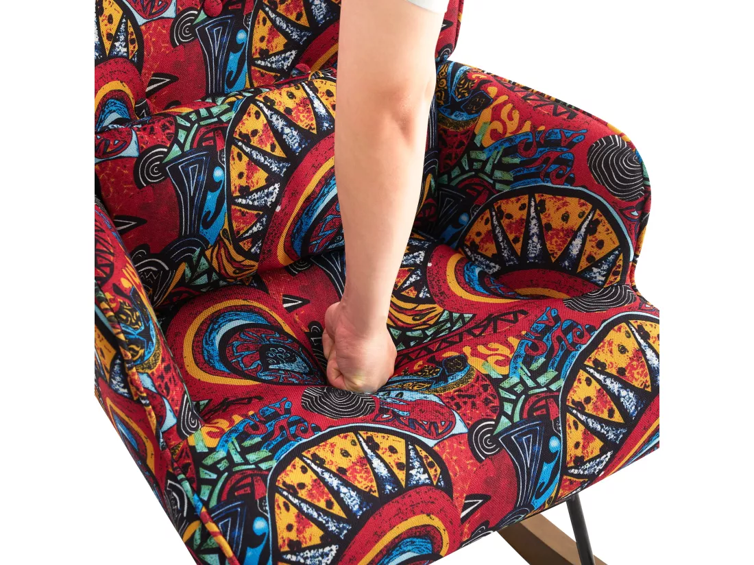 Fauteuil à bascule en velours avec cadre en métal et base en bois pour un refuge de chambre apaisant