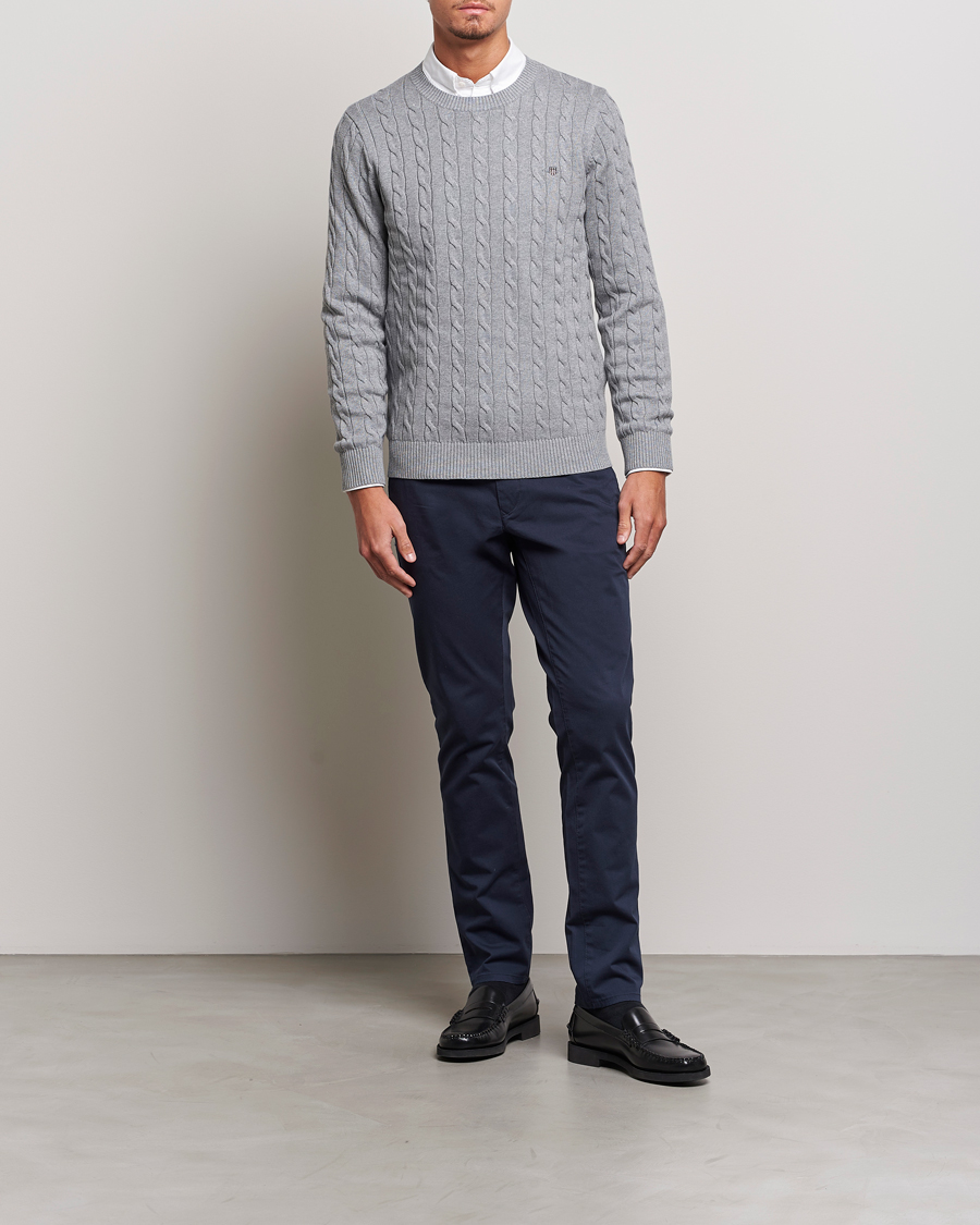 GANT Cotton Cable Crew Neck Grey Melange