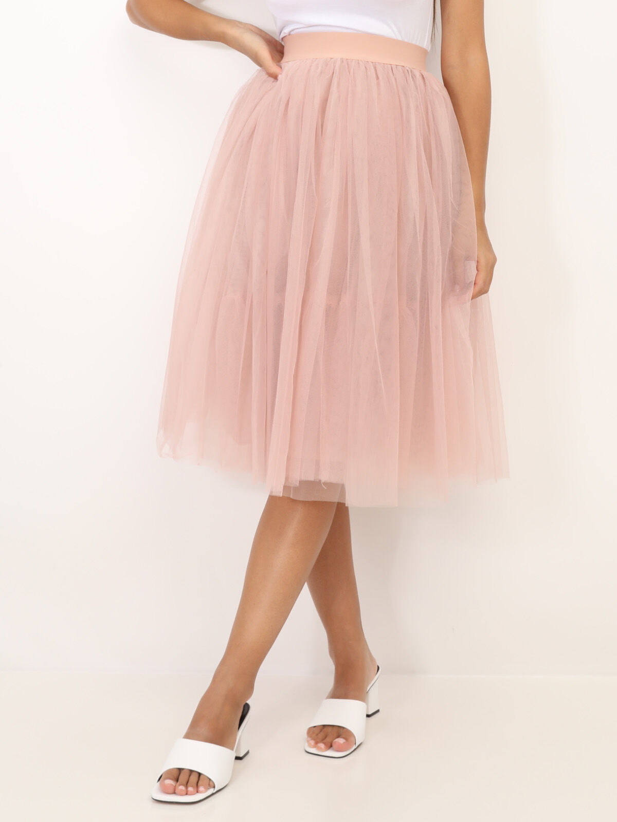 Jupe midi en tulle- Taupe