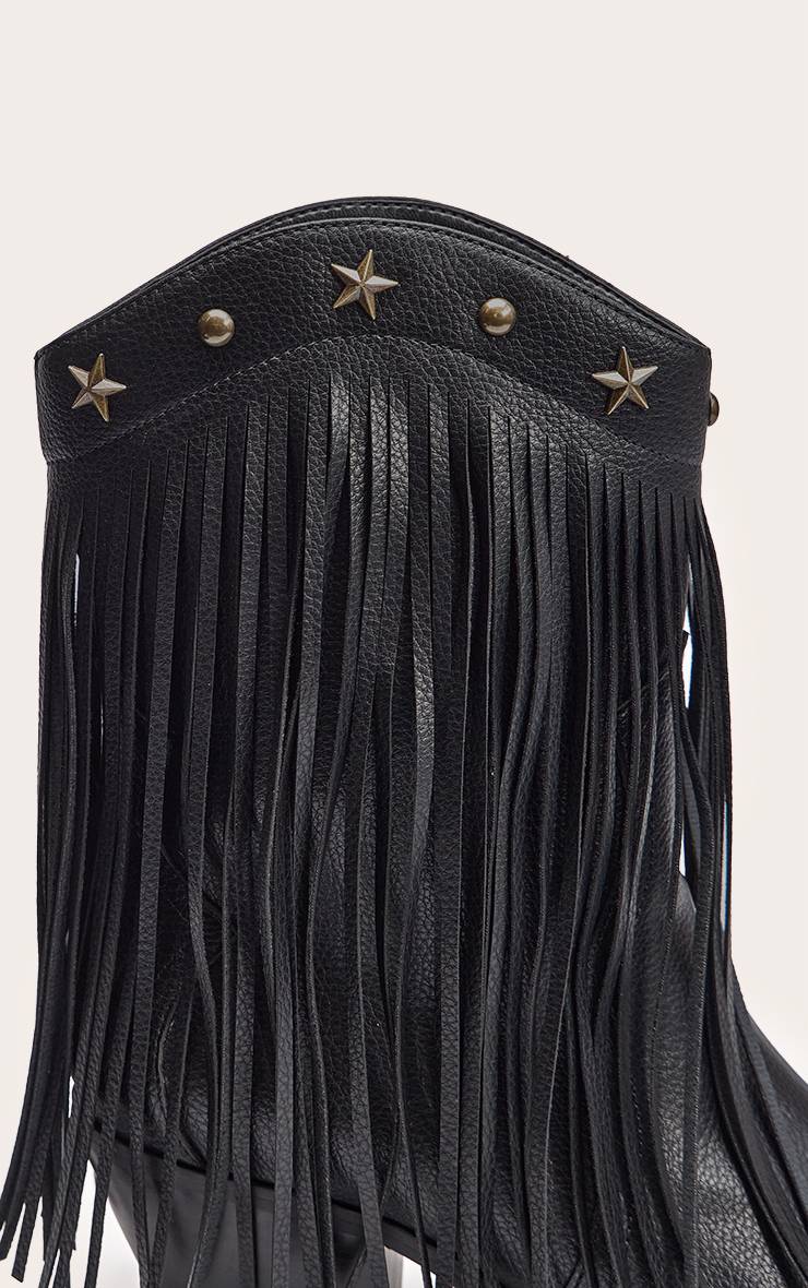 Noir Bottines Western À Franges En Synthétiquecuir