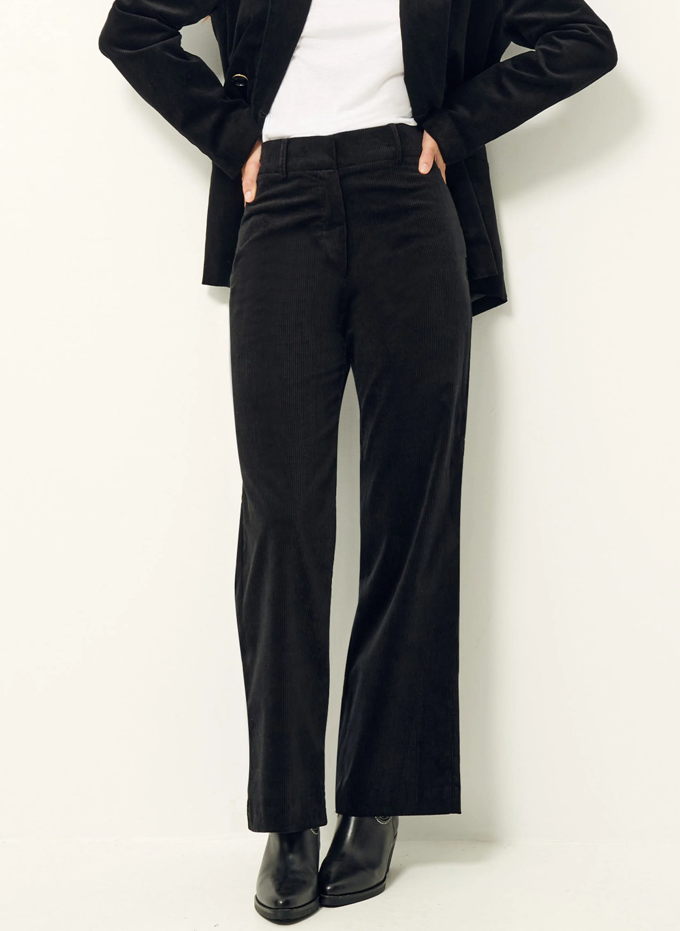 CHARLIE - Pantalon bootcut en velours | Noir