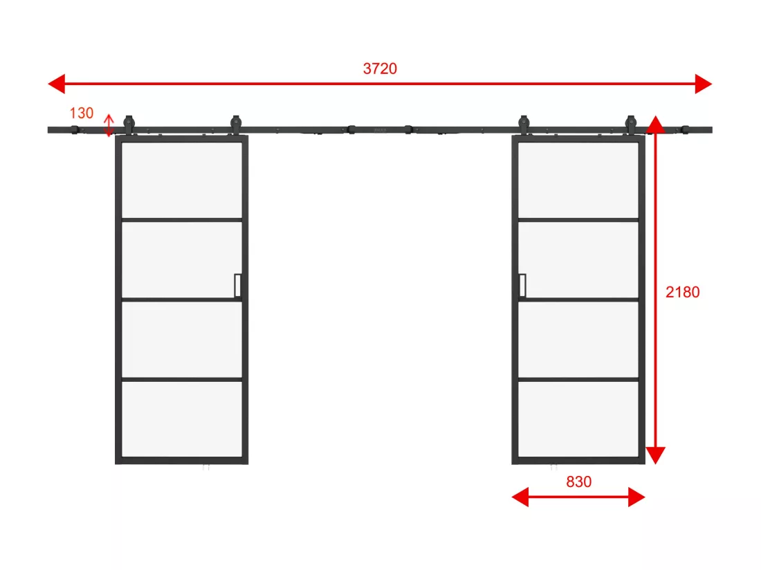 Porte coulissante double avec système en applique - aluminium et verre trempé dépoli - 2 x H205 x L83 cm - SINCA II