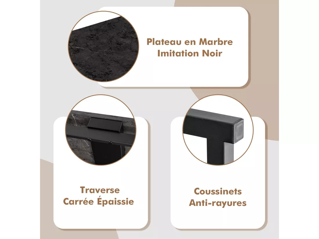 Table Console en Faux Marbre, Meuble Console Entrée avec Cadre en Acier Enduit de Poudre, Table d'Entrée avec Kit Anti-basculement pour Salon, Couloir, 120x30x90cm (Noir）
