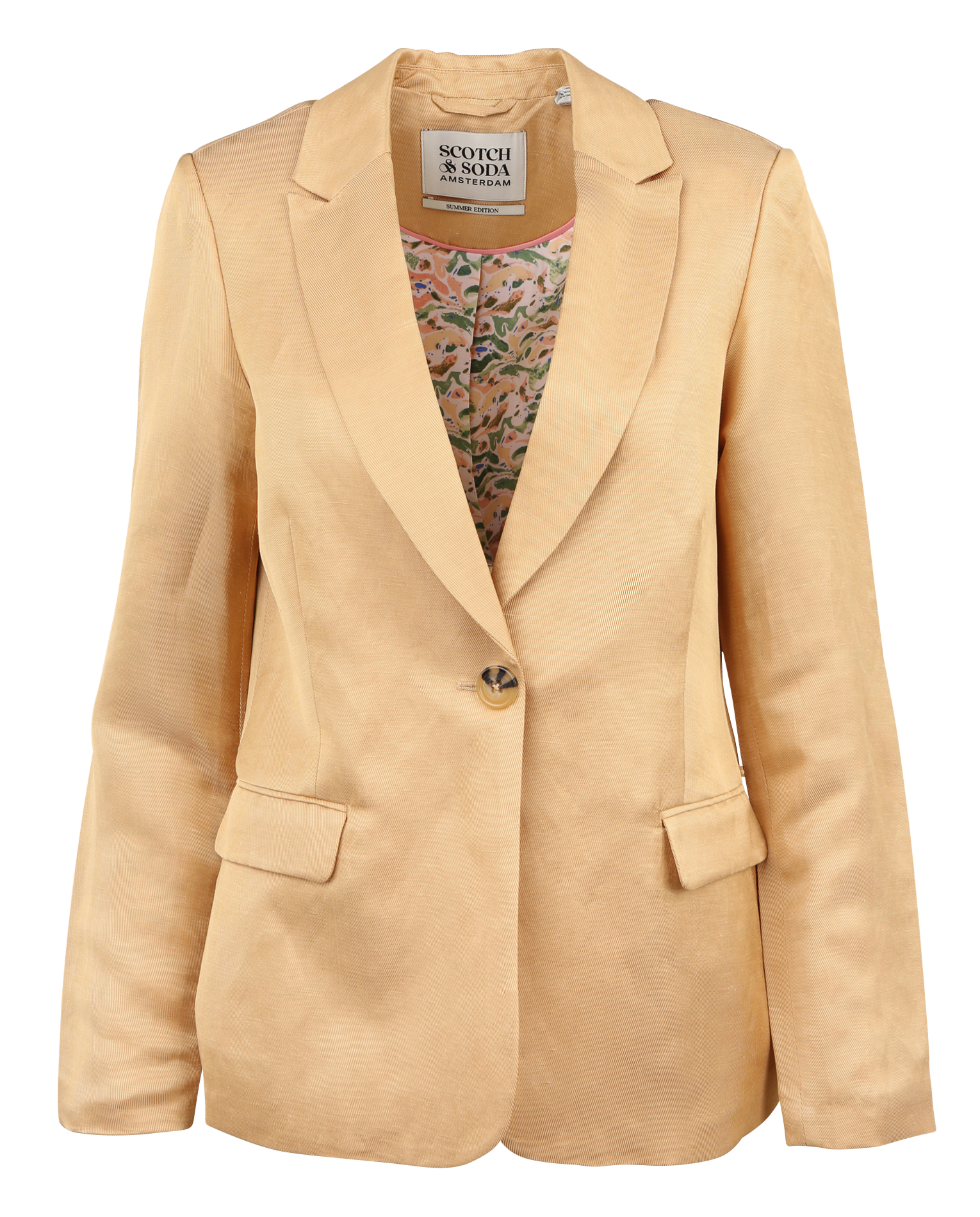 Veste col tailleur en lin mélangé| Beige