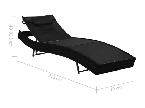 Chaise longue avec oreiller Résine tressée Noir